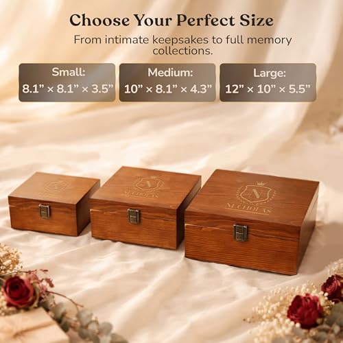 Custom Wooden Keepsake Box, Engraved Monogram Name Initial, 12 Designs | Personalized Storage Box, Photo Storage, Document Storage, Memory Box, Keepsake Storage, Wood Box With Lid