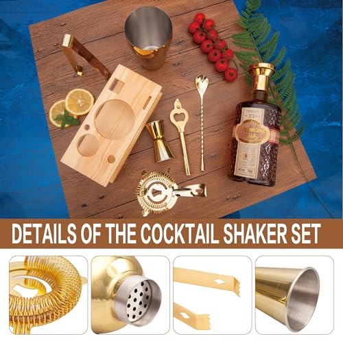 JNWINOG Cocktail Shaker Set Stainless Steel Bartending Kit 18.6oz Cocktail Bar Set Cocktail Mix Drink Making Kit Professional Bar and Home Drink Bar Tools for Bartender (Gold, 7Pcs) - color: Gold, size: 7Pcs