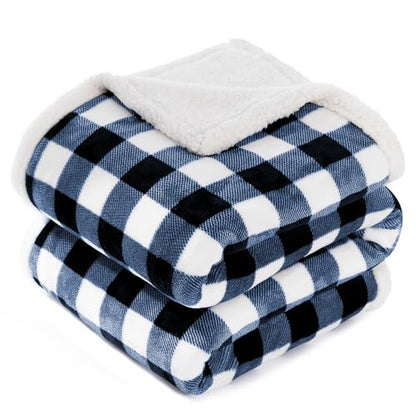 BEAUTEX Christmas Sherpa Fleece Throw Blanket Soft Warm Buffalo Plaid | Plush Blanket & Throw, Winter Cozy Fuzzy for Couch, Sofa, Bed (Navy, 50" x 60") - color: Navyblue, size: Throw-50"x60"