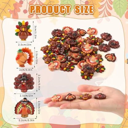 JUNEBRUSHS 50 Pcs Thanksgiving Turkey Charms, Mini Resin Turkey Flatback Turkey Embellishment for Fall Thanksgiving DIY Crafts Home Table Decorations - style: Turkey Style