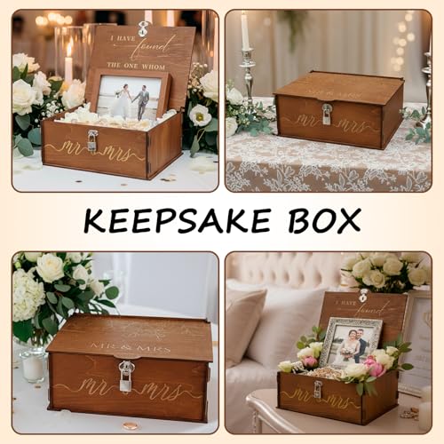 Mr and Mrs Wedding Keepsake Box Large Wooden Storage Box with Lid and Lock | Assembled Keepsake Memory Box, Anniversary Engagement Gift, Exquisitely Carved Exterior, Quick Assembly, Large Capacity