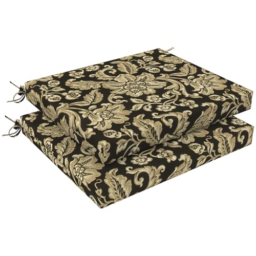 LVTXIII Outdoor Chair Cushions 18.5"x16"x2" Pack of 2, Water-Repellent Square Corner Memory Foam Seat Cushions with Ties for Garden Patio Furniture, Jacobean Black - color: Jacobean Black, size: 18.5"x16"x2" ( Set of 2 )