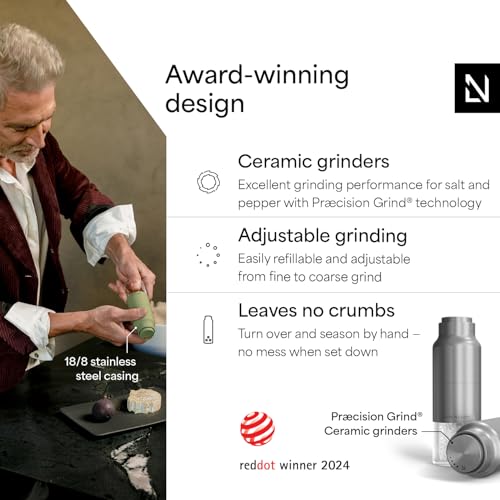 LARS NYSØM Salt and Pepper Grinder Set, Stainless Steel Manual Salt and Pepper Mills, Adjustable Ceramic Grinder, Design Spice Shakers (Stainless Steel) - color: Stainless Steel