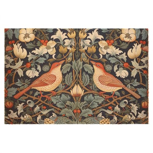 Funny Coir Doormat Birds Sitting on a Branch of a Tree Entryway Outdoor Mat with Heavy Duty Front Porch Decor Welcome Mats House Warming Gift Doormat Entry Natural Coir Brown Mat 23.7 x 15.7 inch - color: Birds Sitting on a Branch of a Tree