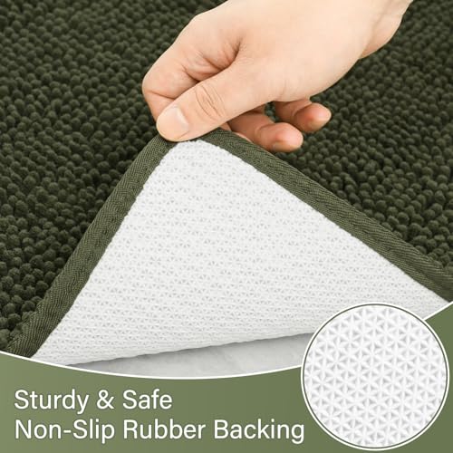 Bathroom Rug Sets 2 Piece, 20"x20" U-Shaped & 21"×34", Olive Green | Toilet Mat Non Slip Bath Mats Floor Set, Washable Bath Rug Set, Absorbent Soft Bathroom Rug - color: Olive Green
