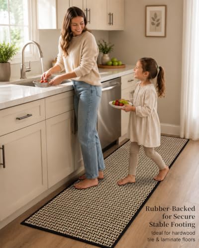 eqivei Kitchen Runner Rug, 24" x 59", Non Slip Washable Kitchen Floor Mat | Absorbent Woven Runner Rug with Cushioned Rubber Backing for Islands, Hallways, Bathrooms and Laundry Rooms. Machine Washable - color: Black Gold