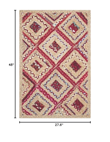 SAFAVIEH Cape Cod Collection Accent Rug - 2'3" x 4', Natural & Red, Handmade Flat Weave Diamond Braided Jute & Denim, Ideal for High Traffic Areas in Entryway, Living Room, Bedroom (CAP354B) - color: Natural/Red, size: 2'3" x 4' (Rectangular)