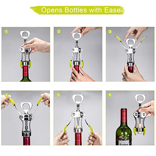 Beneno Wine Opener, Premium Wing Corkscrew Wine Bottle Opener, Green | Durable Solid Zinc Alloy Body, Precise Sharp-Edged Screw, Ergonomic Non-Slip Grip Wing Handle, Multifunctional Bottle Openers - color: Green