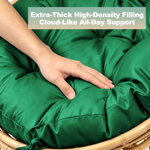 ARTPLAN Round Papasan Chair Cushion Tufted Swing Seat Pad with Ties | 47"x47"x4"tufted round chair cushion, polyester cover&fluffy fiber fill, fixed ties fit papasan, swing&wicker indoor chairs - color: Invisible Green