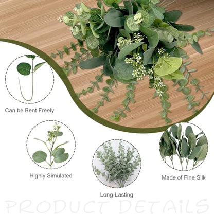 30 Pcs Eucalyptus Stems Bulk, 4 Kinds Mixed Artificial Silver Dollar Eucalyptus Greenery Branches for Wedding Centerpieces, Floral Arrangements, Vase Bouquet Home Decor