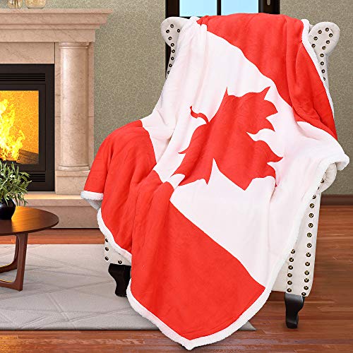 Catalonia Sherpa Fleece Blanket,Canada National Flag Maple Leaf Print Patriotic Plush Super Soft Warm Reversible Polar Throws for Couch Bed 60” x 50” - color: Canada Flag