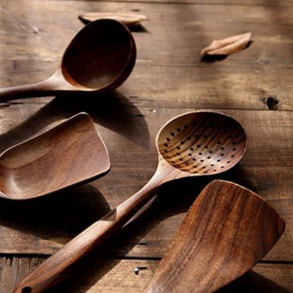 4-Piece Teak Wooden Spoons for Cooking - Wooden Utensils Set | Easy to Clean, Durable, Non-stick, Smooth with Comfort Grip - Non Toxic Wooden Kitchen Cookware Utensil Sets - size: 4Pcs