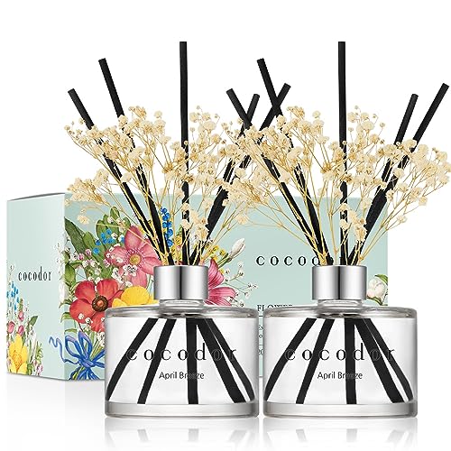 COCODOR Preserved Real Flower Reed Diffuser/April Breeze / 6.7oz(200ml) / 2 Pack/Reed Diffuser Set, Oil Diffuser & Reed Diffuser Sticks, Home Decor & Office Decor, Fragrance and Gifts - size: Real Flower/6.7Ounce/2Pack