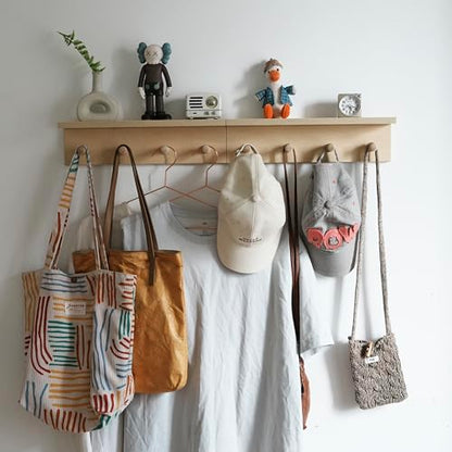 Wall Mounted Coat Rack with Shelf, Entryway 8 Hooks, 2 Pack | Birch finish shelf - color: 2PC-Birch colored veneer