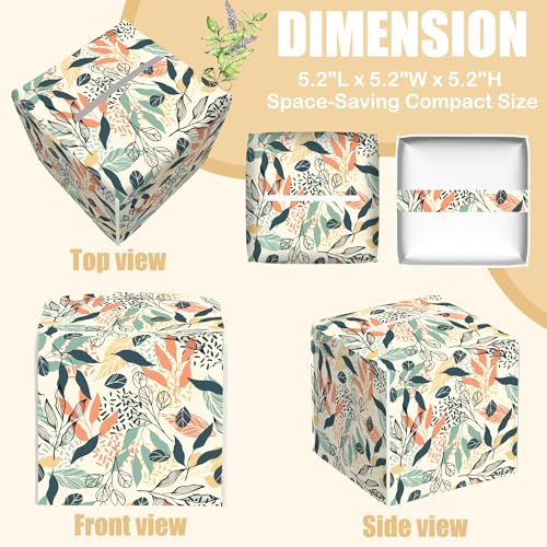 Boho Leaves Tissue Box Cover Square, Tissue Box Holder with Bottom Belt Leather Facial Paper Organizer Dispenser for Bathroom Bedroom Dresser Night Stand Tabletop - color: Boho Leaves