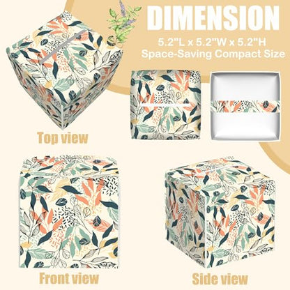 Boho Leaves Tissue Box Cover Square, Tissue Box Holder with Bottom Belt Leather Facial Paper Organizer Dispenser for Bathroom Bedroom Dresser Night Stand Tabletop - color: Boho Leaves