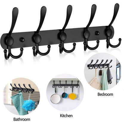 GlazieVault Coat Rack Wall Mount - Stainless Steel Coat Rack (2 Pack) - Heavy Duty Coat Hooks Wall Mounted - Hanger for Hat Towel Robes Jacket Clothes for Bathroom Entryway - style: Black Tri