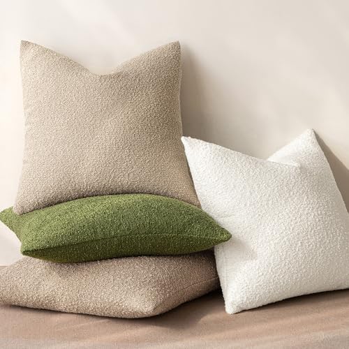 MIULEE 18x18 Pillow Insert Throw Pillow Insert 18x18 Inch Decorative Couch Pillow Covers Textured Boucle Accent Solid Throw Pillow Covers