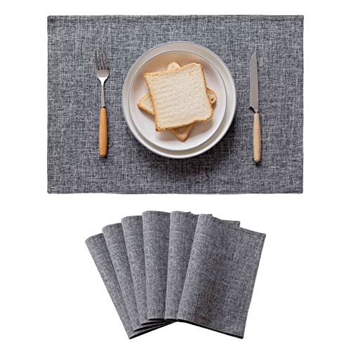 Home Brilliant Linen Placemats Set of 6 Heat Resistant Washable Placemats for Parties Buffet Dinner, 13 x 19 inches, Ash Grey - color: Ash Grey, size: Placemats 13" x 19", Set of 6