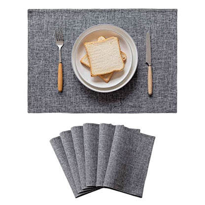 Home Brilliant Linen Placemats Set of 6 Heat Resistant Washable Placemats for Parties Buffet Dinner, 13 x 19 inches, Ash Grey - color: Ash Grey, size: Placemats 13" x 19", Set of 6