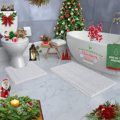 Bathroom Rugs Sets 2 Piece, Luxury Chenille Bath Mat Set, Soft Plush Anti-Slip Bath Rug + U-Shaped Toilet Mat. Microfiber Shaggy Carpet, Super Absorbent (24” x 36” & 20” x 24” U, White) - color: White, size: 2 Piece Set - Large