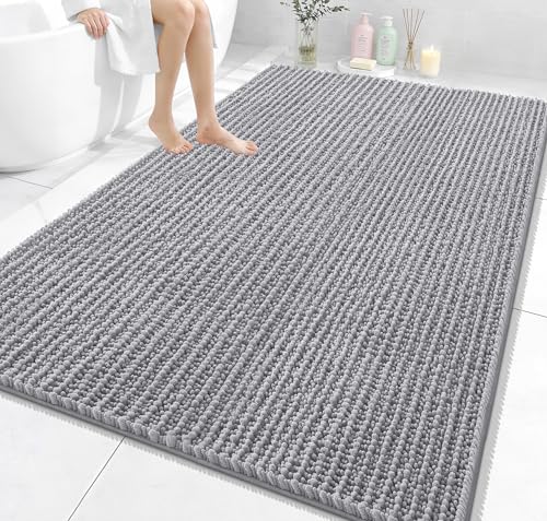 OLANLY Large Bathroom Rugs 70x46, Thick Soft Absorbent Chenille Bath Rugs | Grey, Quick-Drying Rubber Backing, Shaggy Bath Mat, Machine Washable for Floor, Tub and Shower, Home Decor Accessories - color: Grey, size: 70" x 46"