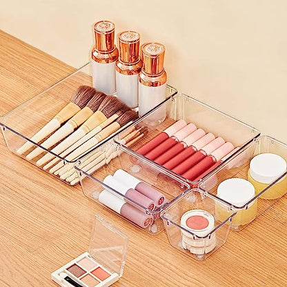SMARTAKE 22-Piece Drawer Organizer with Non-Slip Silicone Pads, 5-Size | Clear Desk Bathroom Drawer Organizer Trays Storage Tray for Makeup, Jewelry, Utensils in Bedroom Dresser, Office and Kitchen - size: 22 PCS
