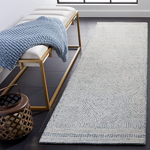 SAFAVIEH Abstract Collection Runner Rug - 2'3" x 10', Ivory & Blue, Handmade Wool, Ideal for High Traffic Areas in Living Room, Bedroom (ABT340M) - color: Ivory/Blue, size: 2'3" x 10' (Runner)