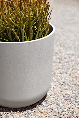 Veradek Round Lima Plastic Planter Pots for Indoor/Outdoor Garden Use, Gray, Suitable for Small to Large Succulent Plants, Flowers, Modern Interior Plants | Made From a Durable Plastic-Stone Composite With Pre-Drilled Drainage Holes. Modern Porch/Patio Dé