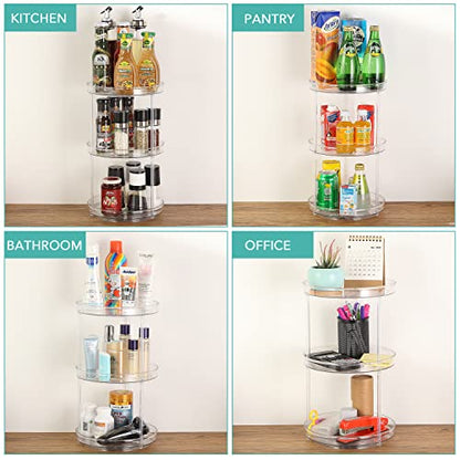 URALFA 3 Tier Lazy Susan Organizer, 9 Inch Clear Rotating Makeup Organizer | Acrylic 360 Rotating Tray, Plastic Spinning Organizer, Multi-layer Shelf for Bathroom, Pantry, Countertop, Kitchen, Cupboard - size: 9 Inch / 3 Tier / 1 Pack