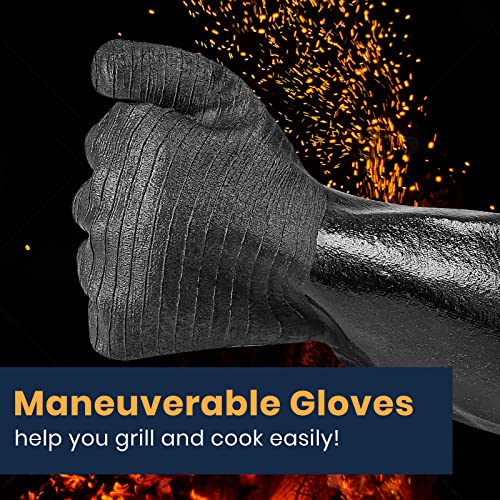 GEEKHOM 18-Inch Heat Resistant BBQ Gloves 932°F Waterproof Long Sleeve Cooking Gloves, Non-Slip Silicone Grip Grill Gloves for Grilling, Smoker, Oven, and Kitchen Use - size: 18 inches