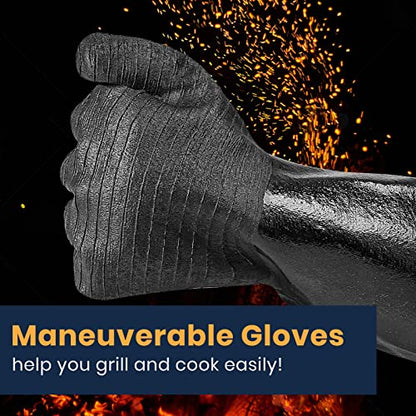 GEEKHOM 14-Inch Heat Resistant Gloves 932°F for BBQ Grilling, Waterproof Long Sleeve Anti-Slip Cooking Gloves – Textured Grip Protection - size: 14 inches