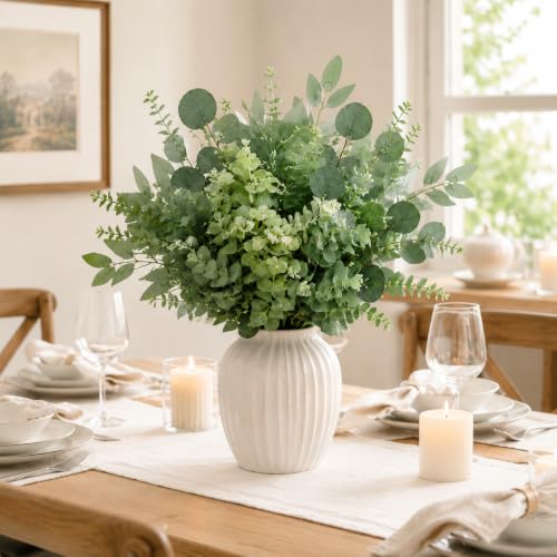 100 Pcs Mixed Artificial Eucalyptus Stems Leaves Bulk, 4 Kinds Faux Greenery Silver Dollar Dried Plant Leaves for Wedding Decor Centerpieces Vase Bouquet Floral Arrangements