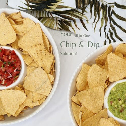 11'' Ceramic Chip and Dip Tray, Middle Size Divided Serving Set for Parties, Mixing Bowl Sets for Salsa, Snack, Veggies, Dumpling, Fruit, Salad, Fruit, Entertaining, Hosting, Ivory White