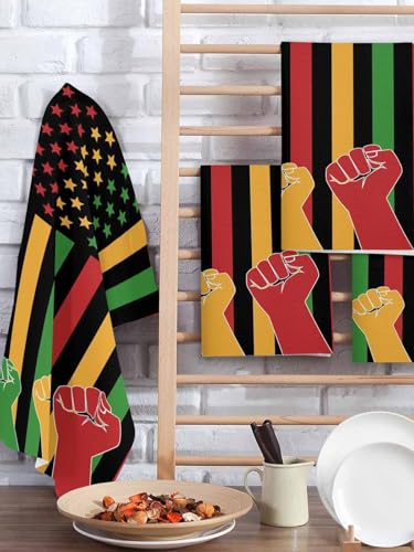 Juneteenth Hand Towels Set, Waffle Weave Kitchen Towels 2 Pieces, Black History Month Flag African American Microfiber Hair Face Bath Tea Towel Absorbent Quick Drying Cleaning Dish Cloths, 15.7"x23.6" - size: 2PCS,15.7"x23.6"