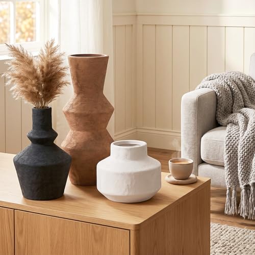 DREAMLOOM Modern Modern Ceramic Vase Set of 3, Rust | Funnel Shaped, Farmhouse Rustic, Pampas Grass, Home Decor, Living Room Bedroom Kitchen Shelf Centerpiece - color: Rust Red Combo - Funnel-shaped