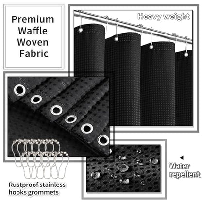 XLHOMO Bathroom Set with Shower Curtain and Rugs- 25PC Bathroom Accessory Set, Black Shower Curtain Set, Toilet Brush, Trash Can, Qtip Holder & Soap Dispenser - size: Bath Set+Shower Curtain+Rugs, style: Black&Gold