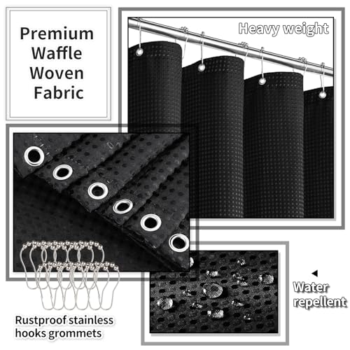 XLHOMO Bathroom Set with Shower Curtain and Rugs- 25PC Bathroom Accessory Set, Black Bathroom Set, Toilet Brush, Trash Can, Qtip Holder & Soap Dispenser - size: Bath Set+Shower Curtain+Rugs, style: Black&Silver