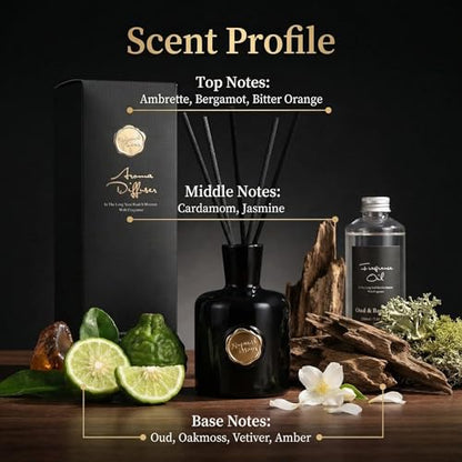Oud & Bergamot Reed Diffuser, Long Lasting Essential Oil Fragrance | Long Lasting, Essential Oil Fragrance, Strong Scent - color: Black