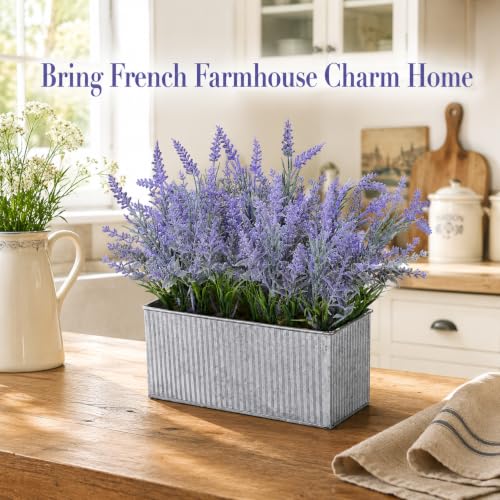 Artificial Lavender Flowers Potted Outdoor UV Resistant Fake Lavender for Window Sill Faux Lavender Plant for Farmhouse Home Bathroom Office Coffee Table Centerpieces Book Corner Shelf Indoor Decor