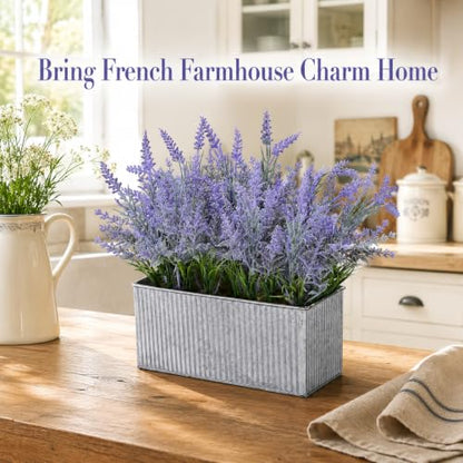 Artificial Lavender Flowers Potted Outdoor UV Resistant Fake Lavender for Window Sill Faux Lavender Plant for Farmhouse Home Bathroom Office Coffee Table Centerpieces Book Corner Shelf Indoor Decor