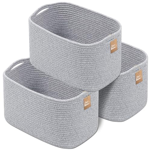 CHAT BLANC Cotton Rope Baskets for Organizing, Shelves, Toys, Storage, Shoe, Bathroom, Laundry, Towel, Nursery, Home Decor, Blanket, Cloth Woven Bins Fabric (Gray7, 15"x10"x9") - color: Gray7
