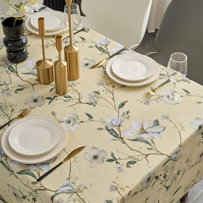 Pioggia Vinyl Tablecloth with Flannel Backing - Waterproof, Oil-Proof, Easy to Clean -Rectangle Plastic Table Cloth - Perfect for Dining Tables, Kitchen Tables, Parties - color: Beige Flower, size: 84" x 60" (Rectangular)