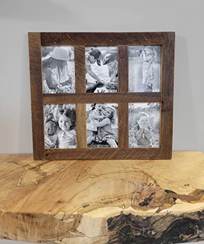 Rustic Wooden Collage Picture Frame, Wood Multi Photo Holder for Wall, Horizontal and Vertical Display, Reclaimed Barnwood, 6 Openings each 5x7 - size: 6 Openings