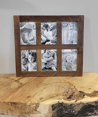 Rustic Wooden Collage Picture Frame, Wood Multi Photo Holder for Wall, Horizontal and Vertical Display, Reclaimed Barnwood, 6 Openings each 5x7 - size: 6 Openings