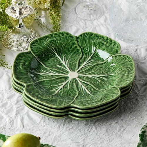 Le Jardin Green Cabbage Plates - Dinner, SET OF FOUR -11" Sculpted Green Stoneware Leaf Plates – Seasonal Garden-Inspired Tableware for Spring & Summer Dining and Entertaining (Pack of 3) - size: Large (Pack of 3)