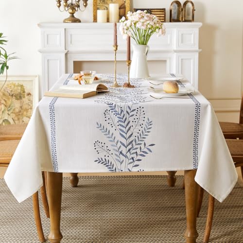 Linen Style Embroidered Tablecloth 55"x87" Rectangle Blue | Waterproof and Wrinkle-Resistant Table Cloth Rectangle Tables, Farmhouse Floral Rectangle Table Cover, Dining Room Decor - color: Blue, size: 87" x 55" (Rectangular)