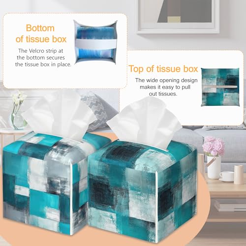 Blue Graffiti Design 2 Pcs Tissue Box Cover Square, Abstract Tissue Box Holder Waterproof Leather Facial Paper Organizer Dispenser for Bathroom Home Car Nightstand - color: Blue Graffiti Design