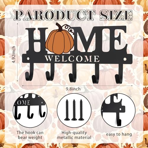 Halloween Home Pumpkin Key Holder Wall Mount Metal Fall Decorative Key Hooks Organizer Hanger Coat Rack with 5 Hooks Retro Welcome Autumn Halloween Decor for Entryway Bathroom 9.8 Inch - style: Pumpkin