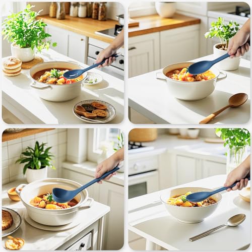 MOACC Silicone Kitchen Cooking Utensils Set: Heat Resistant 13inch Long Kitchen Gadgets, BPA Free Non Stick Rubber Cook Accessories For Food Prep, Frying, Serving, Basting (Dark Blue) - color: Dark Blue